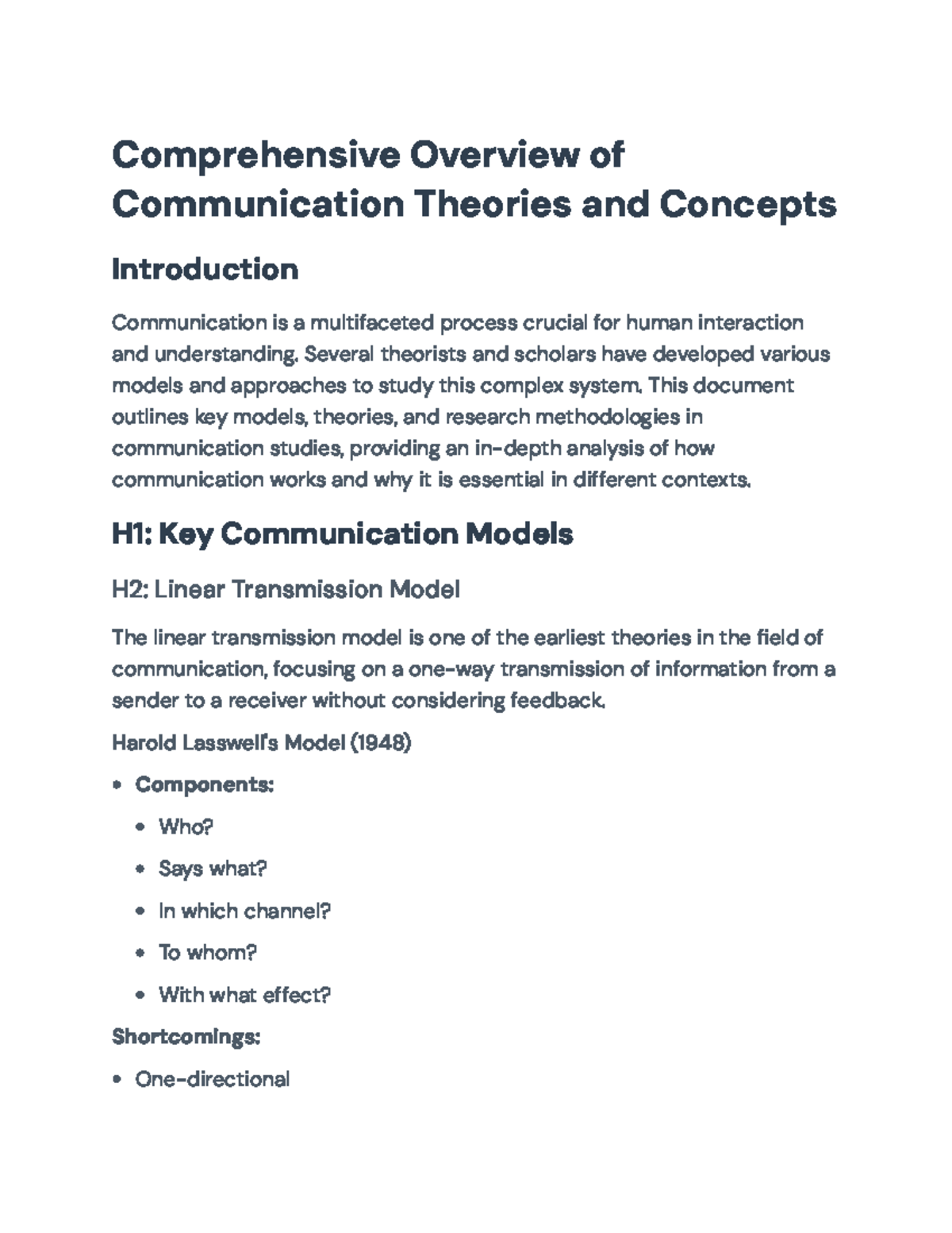 Comprehensive Overview of Communication Theories (Comm101 ...