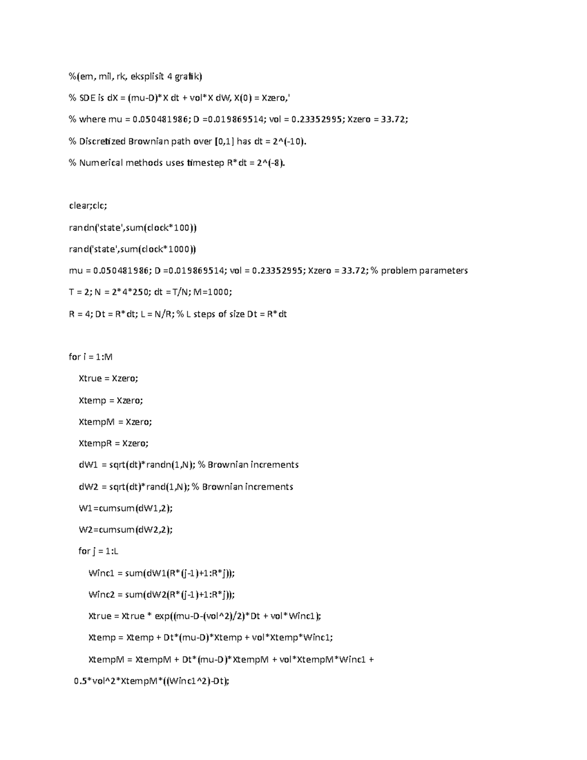 Matlab Code for Solving SDEs Using Rugekutta Method - Studocu