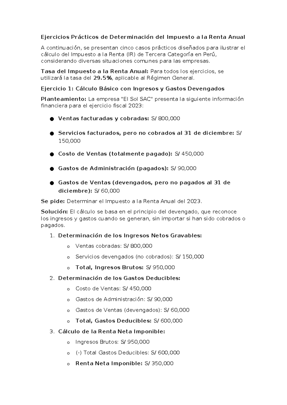 Ejercicios Prácticos de Cálculo del Impuesto a la Renta Anual - Semana ...