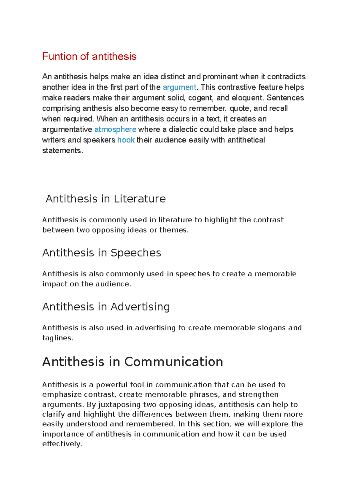 Function of Antithesis in Literature and Communication - Studocu
