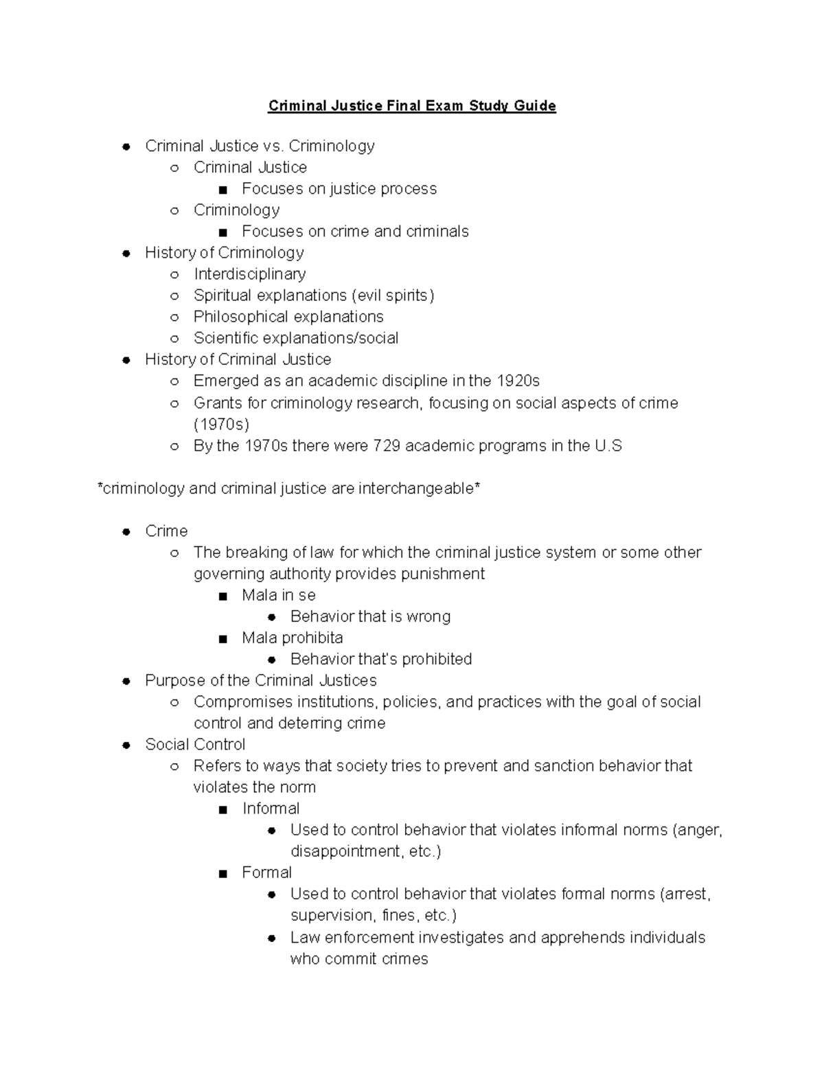 Criminal Justice CJ 101 Final Exam Study Guide and Lecture Notes - Studocu