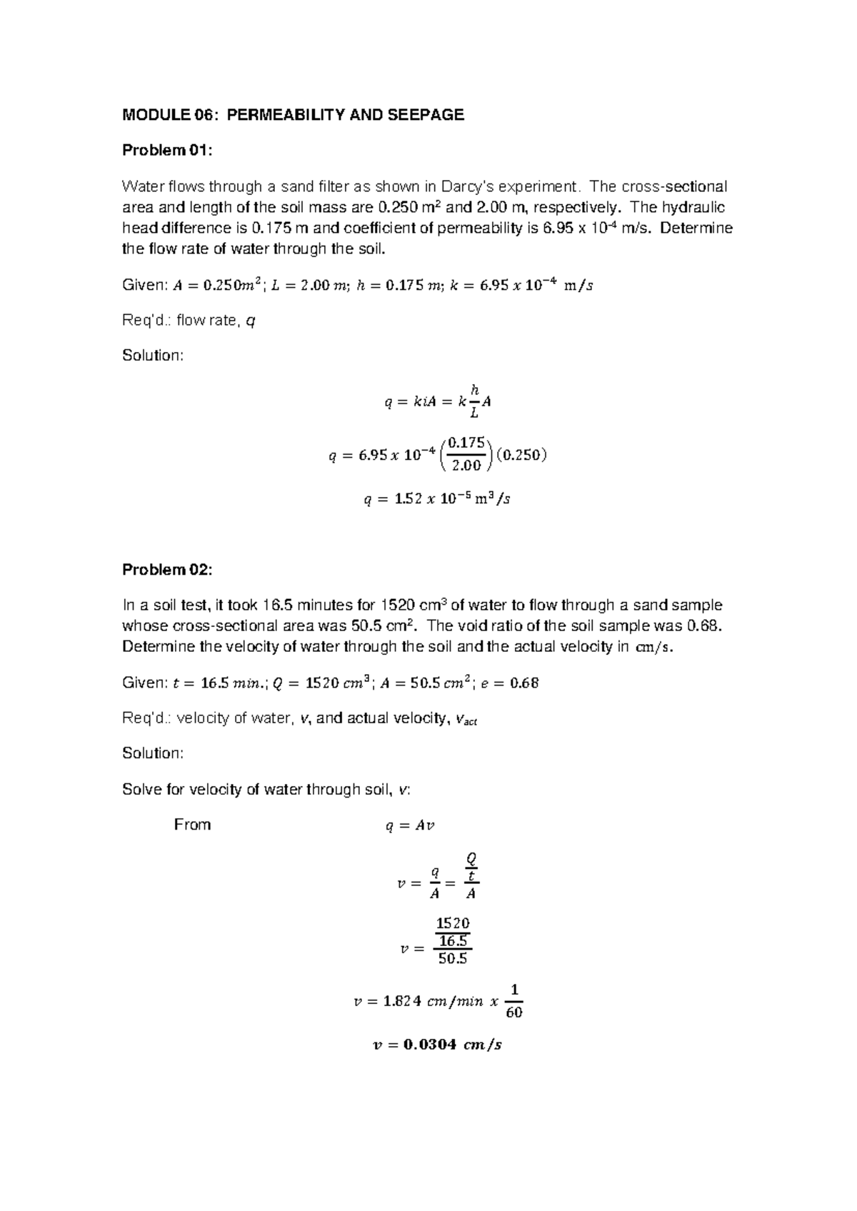 Module 06: Permeability & Seepage Problems (Hydraulics) - Studocu