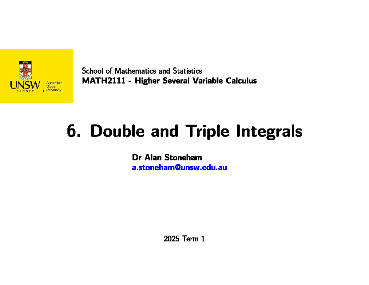 Higher Several Variable Calculus 6: Double & Triple Integrals Notes ...