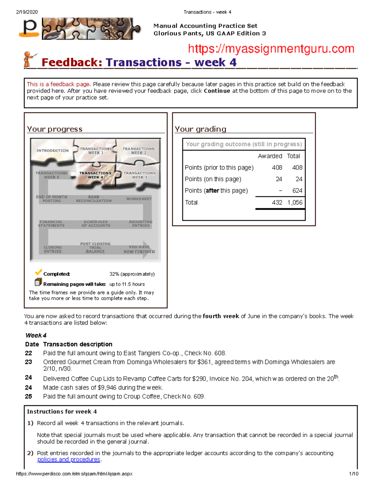 Perdisco Solution - Transactions Week 4 Overview and Instructions - Studocu