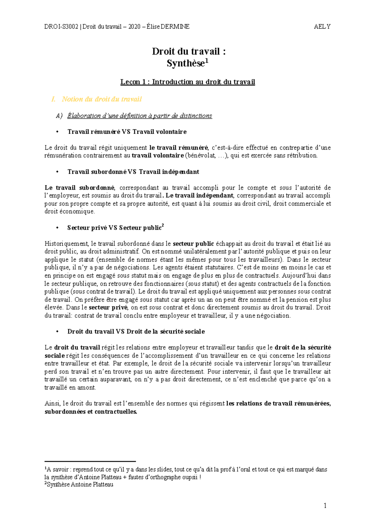 Droit du travail EXAM : Synthèse des Concepts et Principes fondamentaux ...