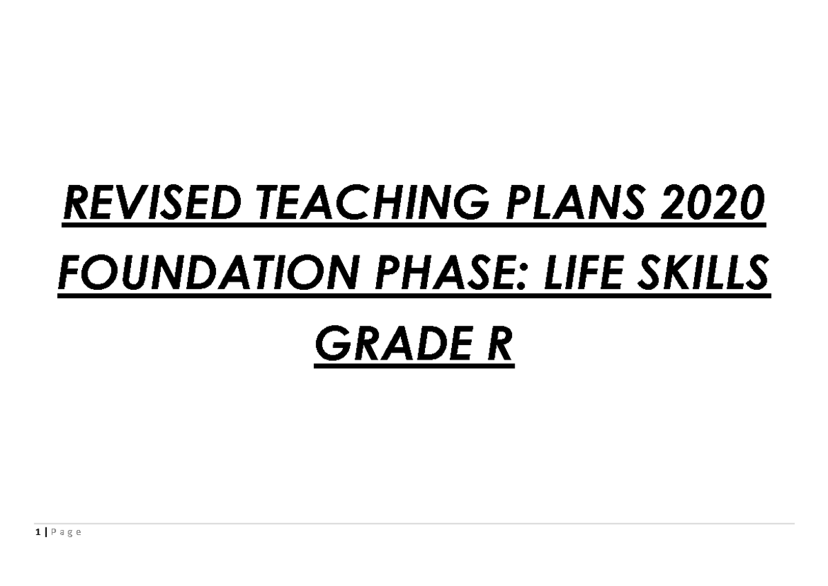 Revised Annual Teaching Plan for Foundation Phase: Life Skills (Grade R ...