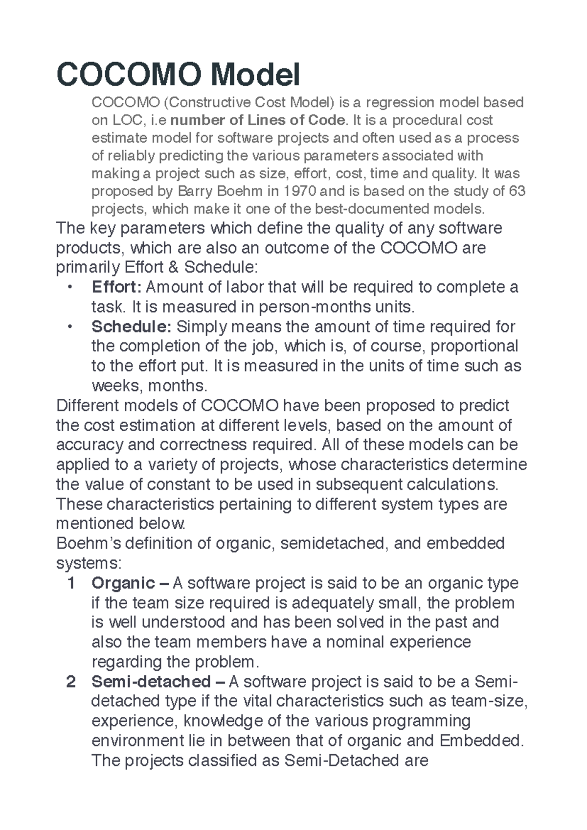 COCOMO Cost Estimation Model in Software Projects Analysis - Studocu