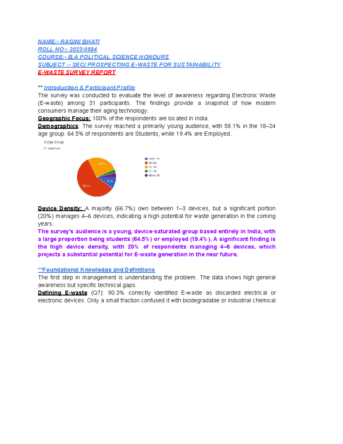 B.A. Political Science Honours: E-Waste Awareness Survey Report - Studocu