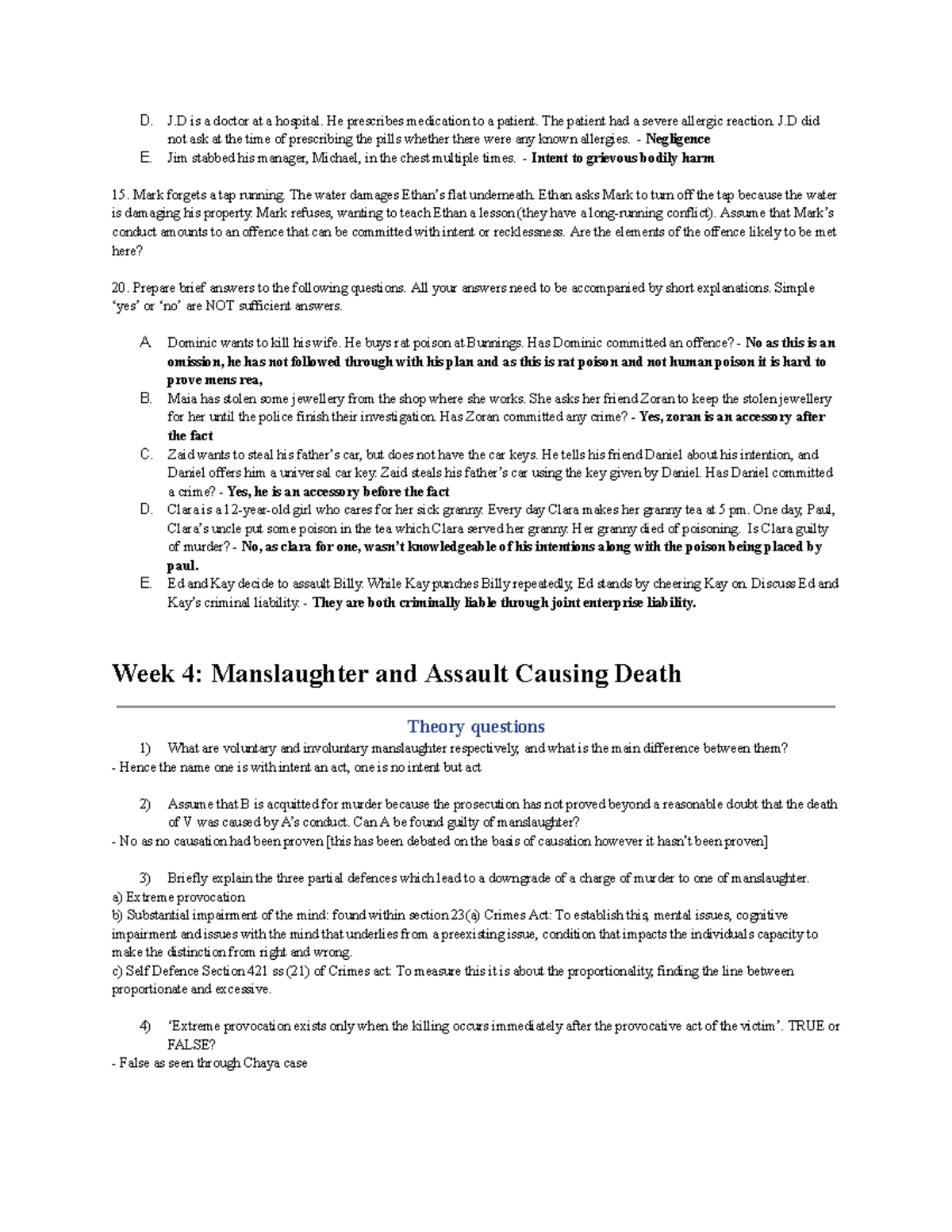 Week 4 CRIM - Notes on Criminal Liability and Defenses - Studocu