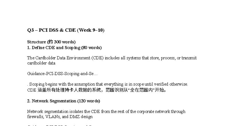 Q3 PCI DSS CDE Overview: Scoping, Segmentation, and Compliance - Studocu
