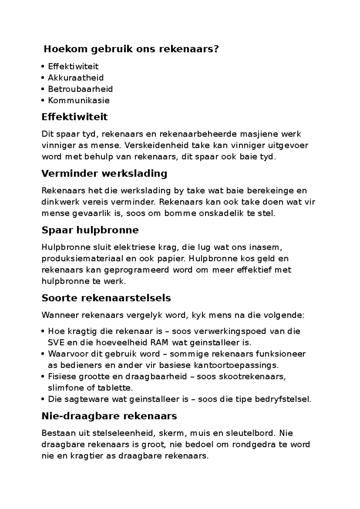 Module 1.1 - Rekenaars: Effektiewe Gebruik in Alledaagse Lewens - Studocu