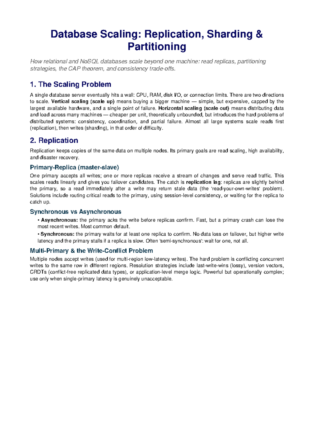 Database Scaling (CS101): Replication & Sharding Notes - Studocu