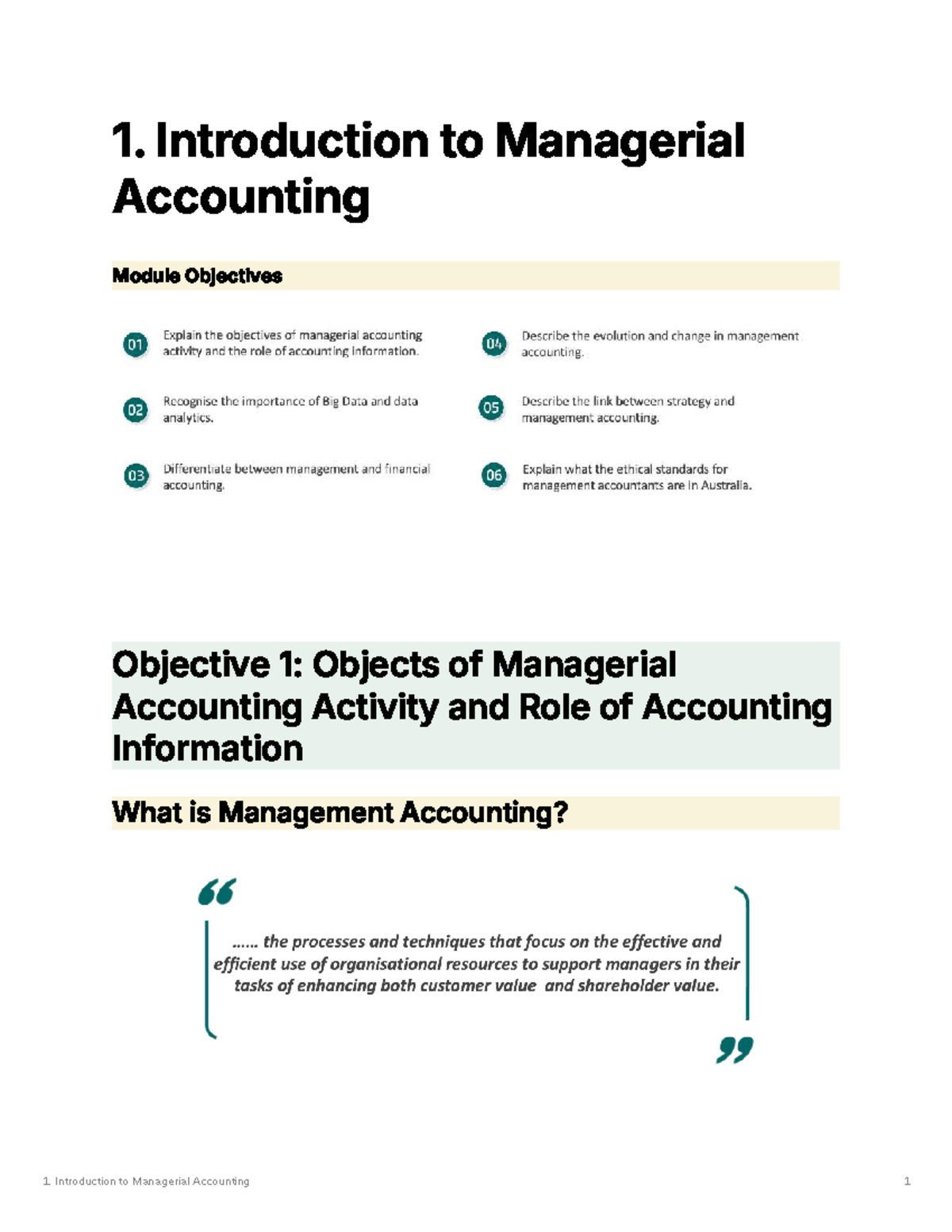 Lecture 1 Notes: Introduction to Managerial Accounting - ACCT2002 - Studocu