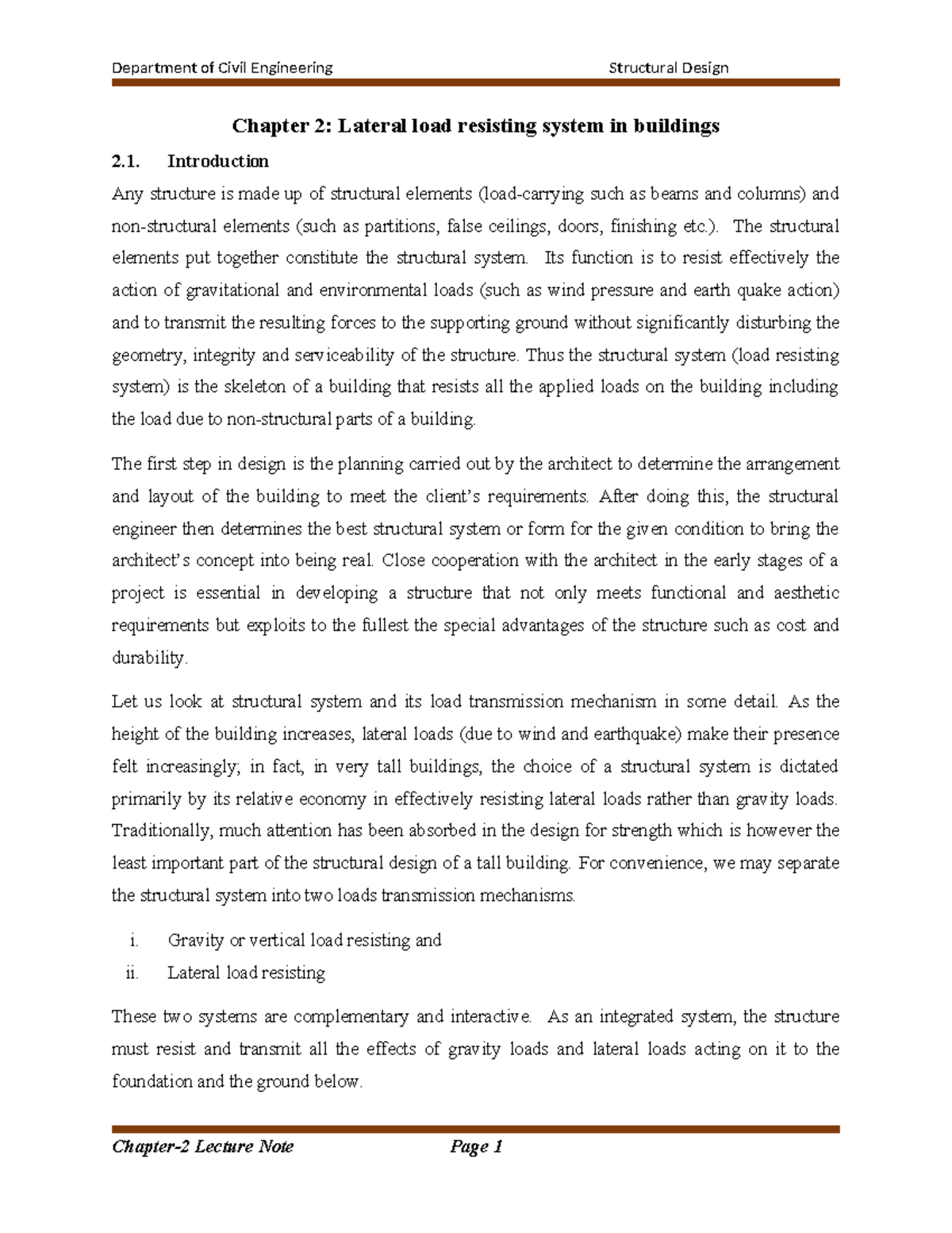 Structural Design of Lateral Load Resisting Systems (CE 402) - Studocu