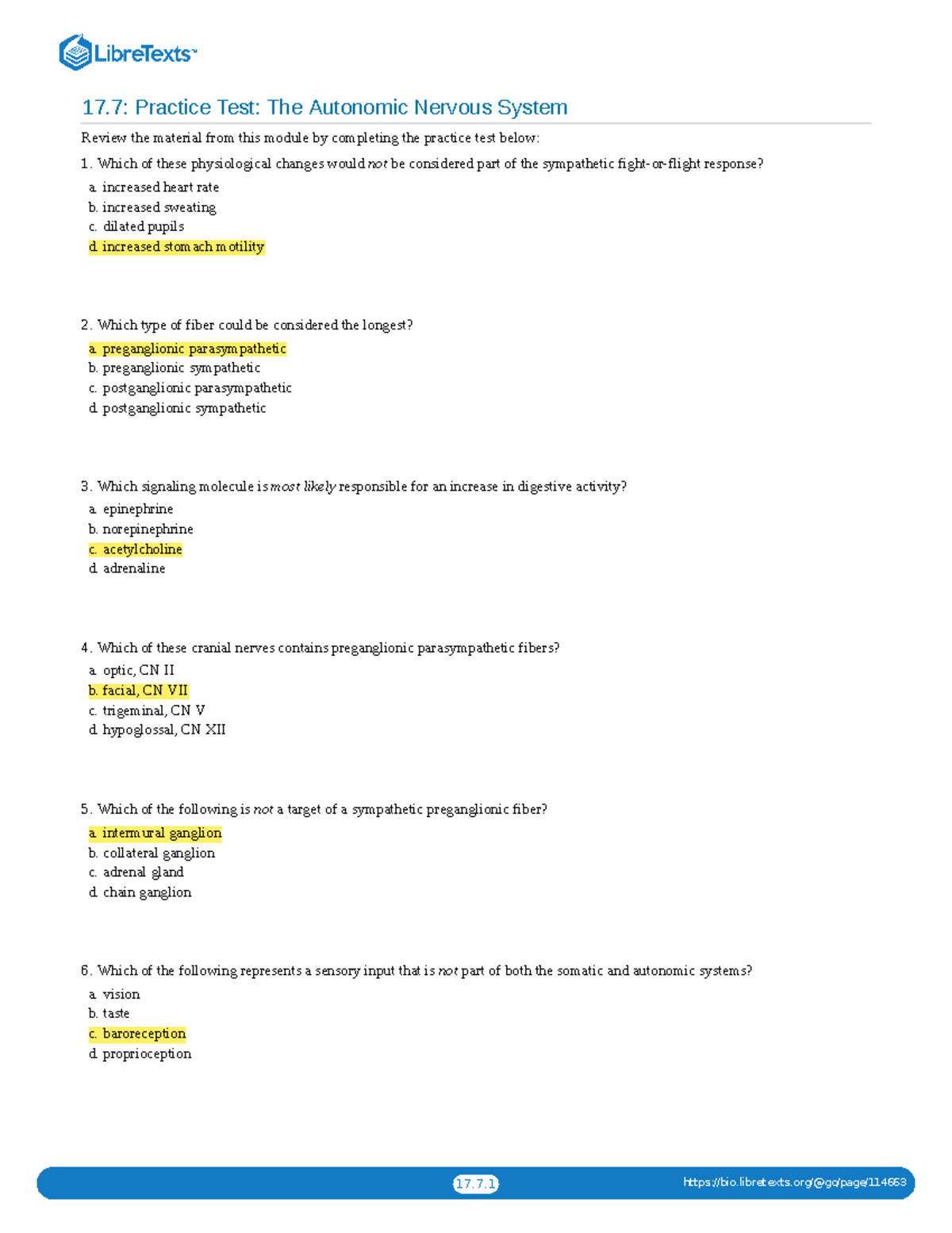Practice Test: ANS - The Autonomic Nervous System Review - Studocu