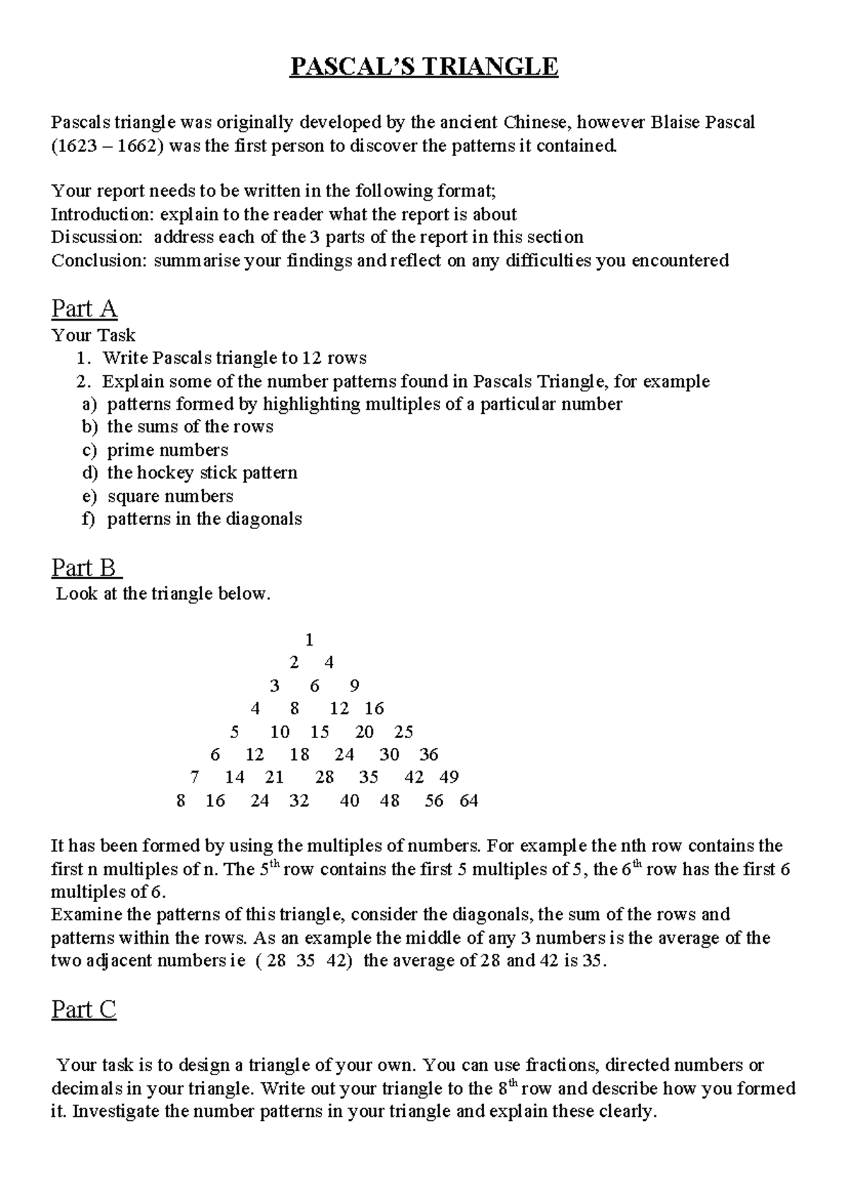 PASCAL’S TRIANGLE Assignment - Patterns & Analysis Report - Studocu