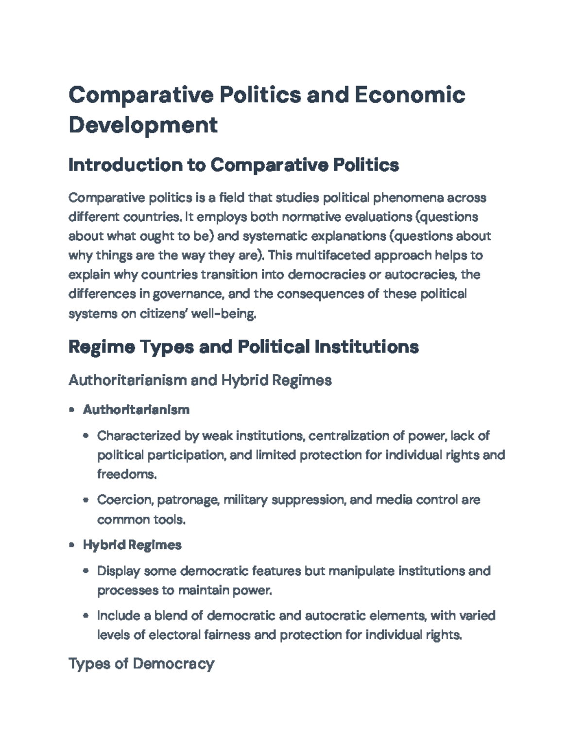 Comparative Politics: Economic Development, Populism, and Governance ...