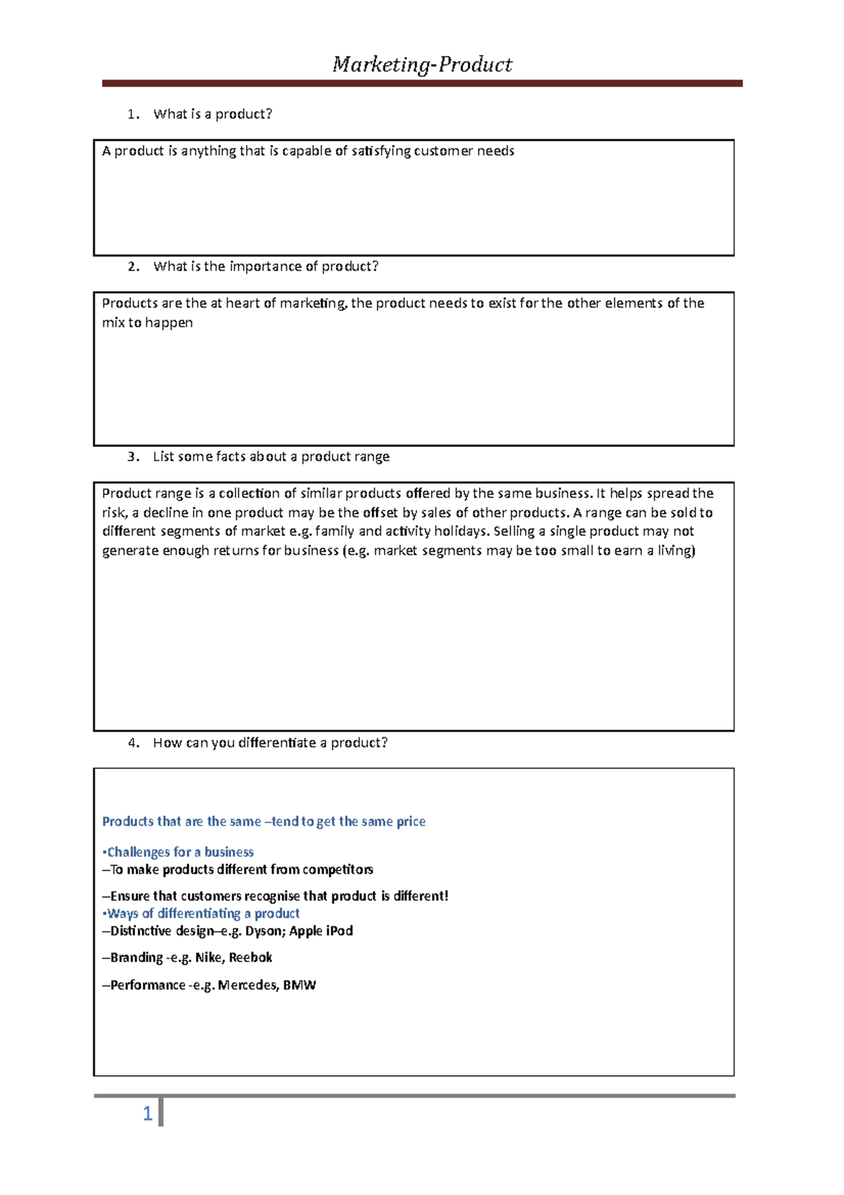 2-Product Worksheet: Understanding Key Concepts in Marketing - Studocu
