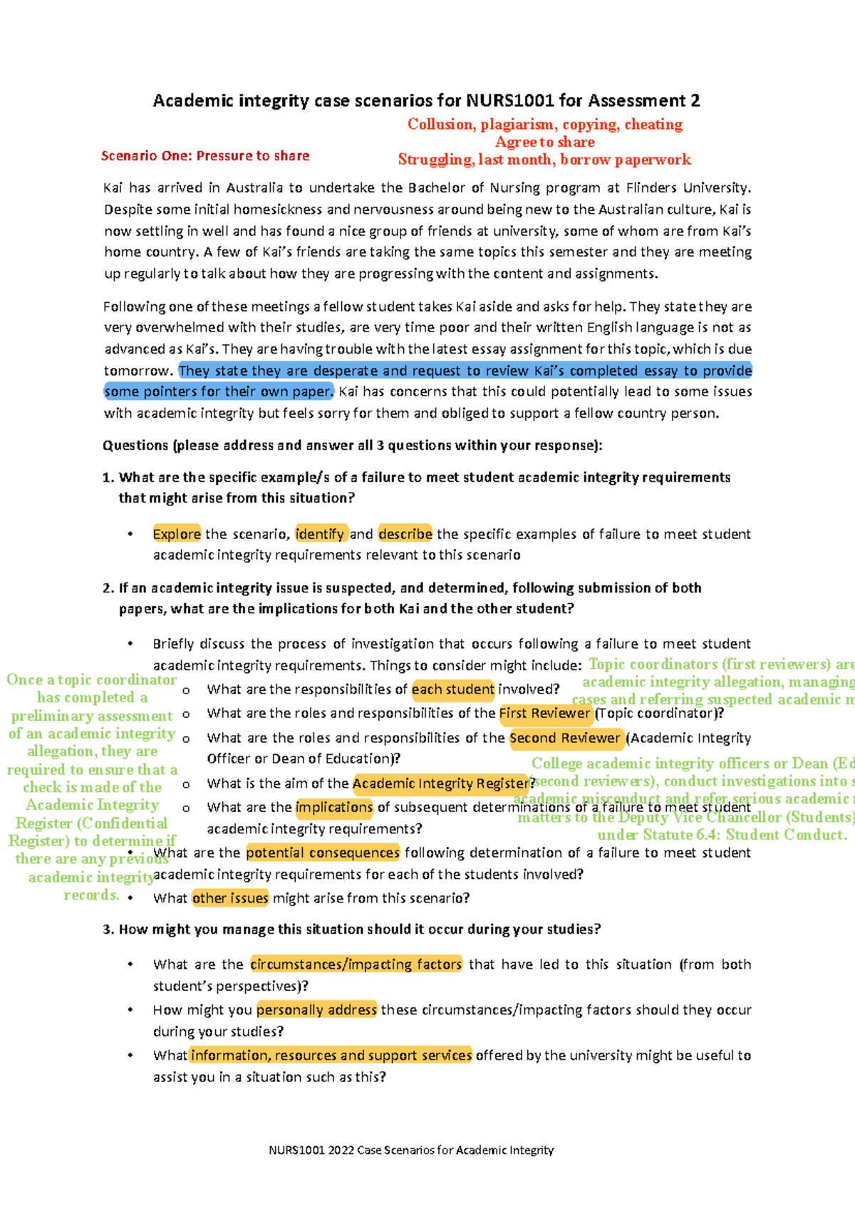 1001 Assessment 2 scenario - Academic integrity case scenarios for ...