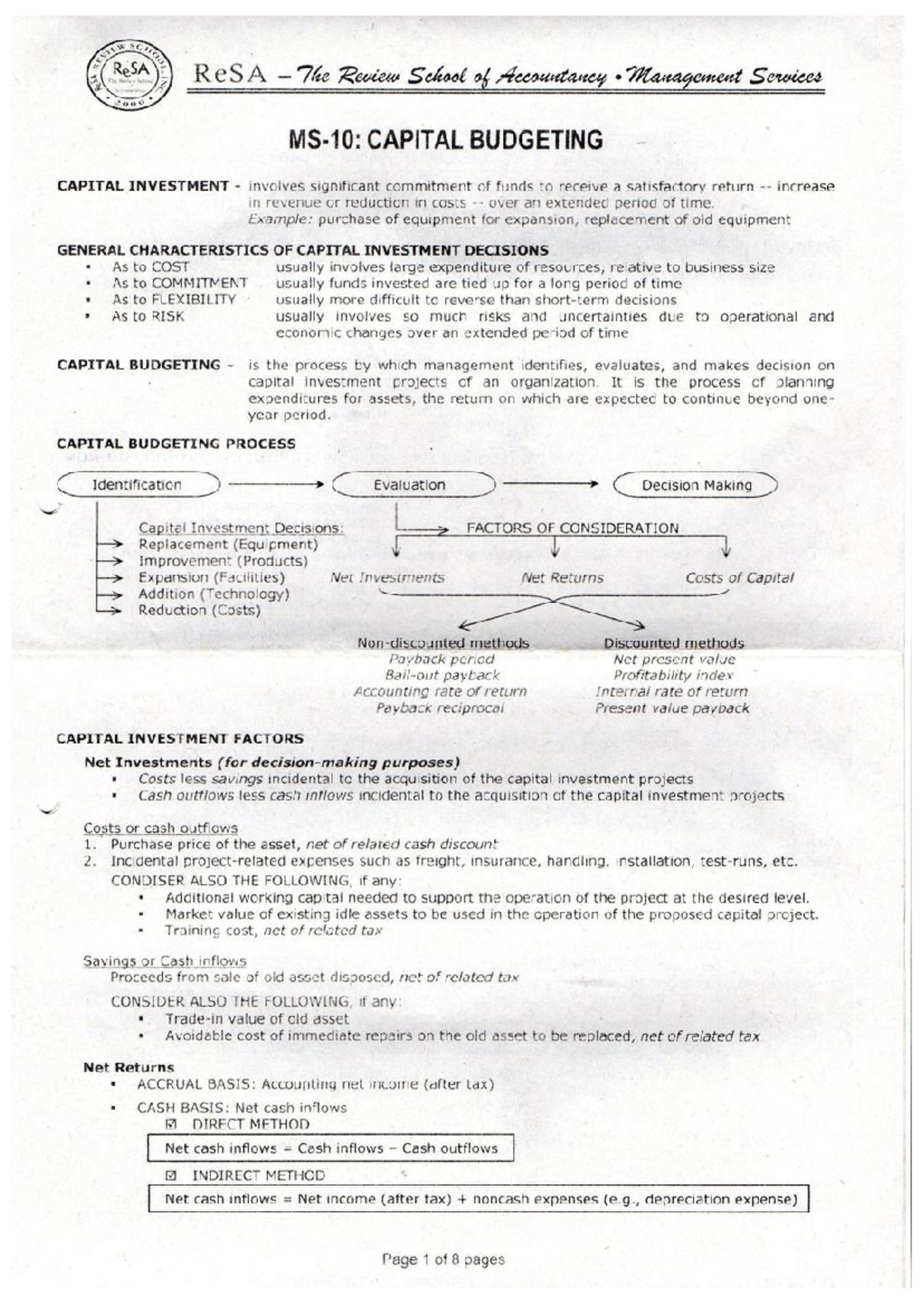 Capital Budgeting Techniques: Insights and Applications (ReSA) - Document Preview