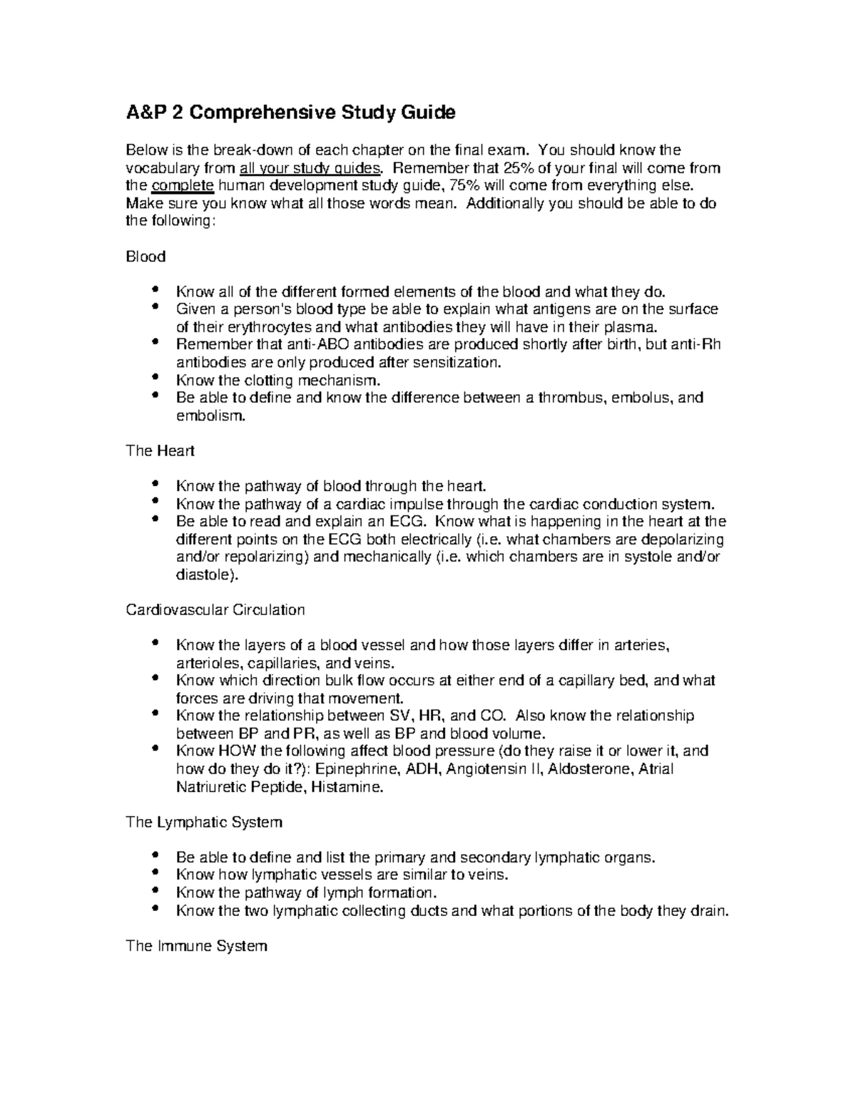 Brown A&P 2 Cardiac Cycle and Blood Physiology Study Notes - Studocu