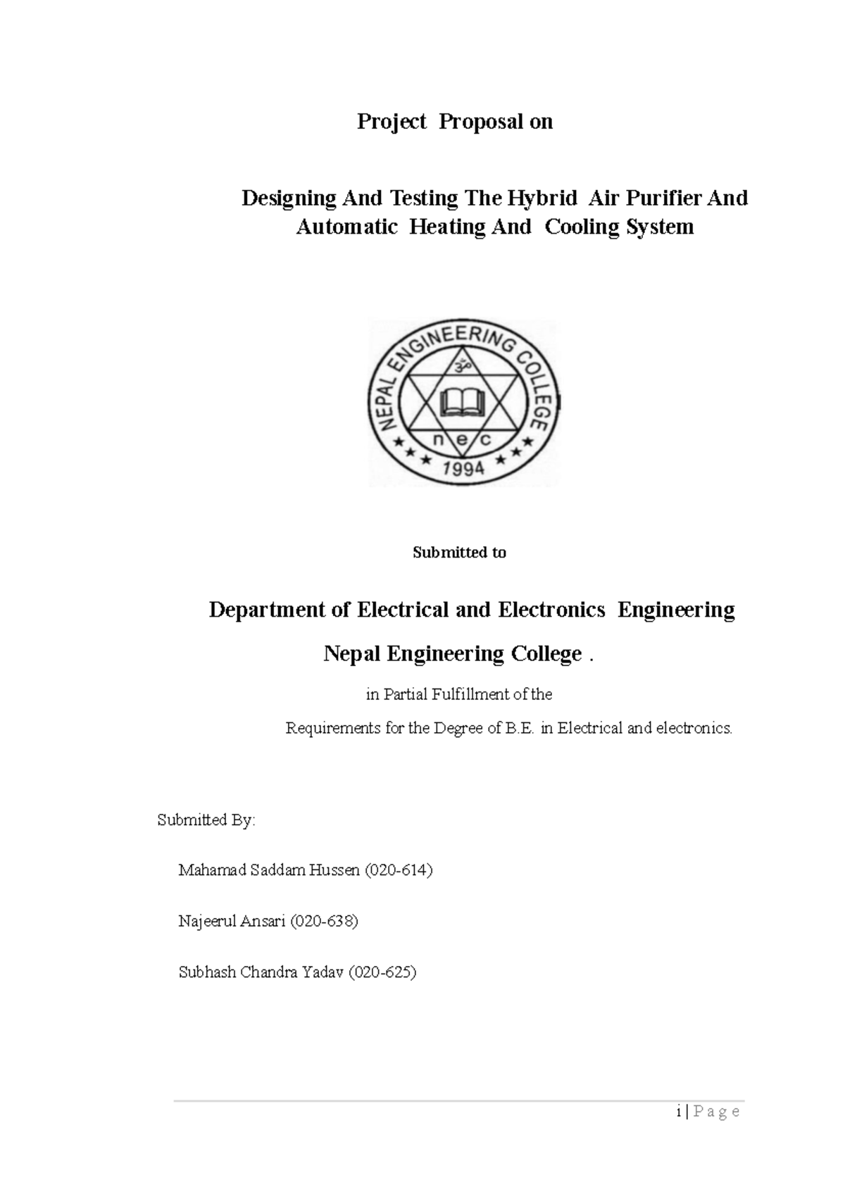 Project Proposal: Hybrid Air Purifier & Climate Control System (EE 22 ...