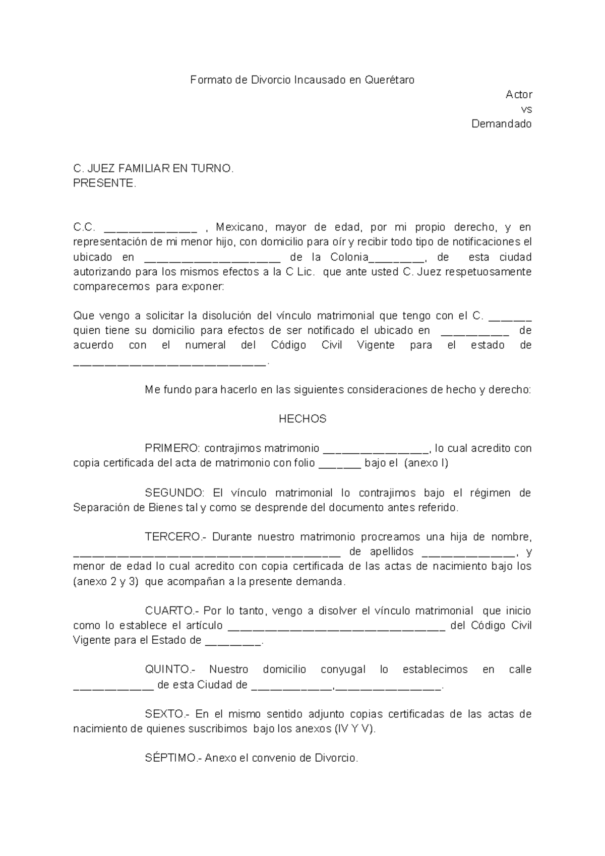 Demanda De Divorcio Incausado Formato De Recibo