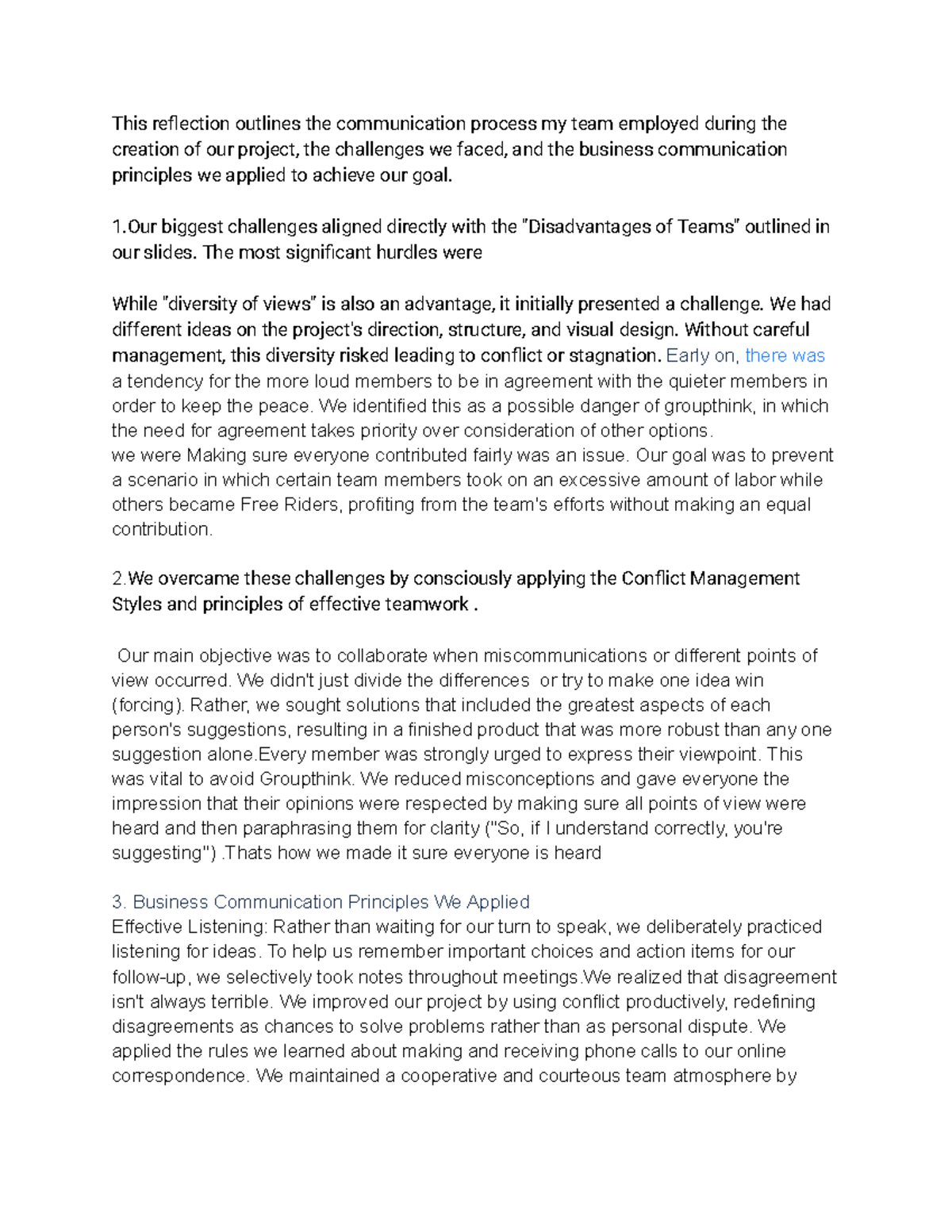 Reflection on Team Communication Process - Term Paper - Studocu
