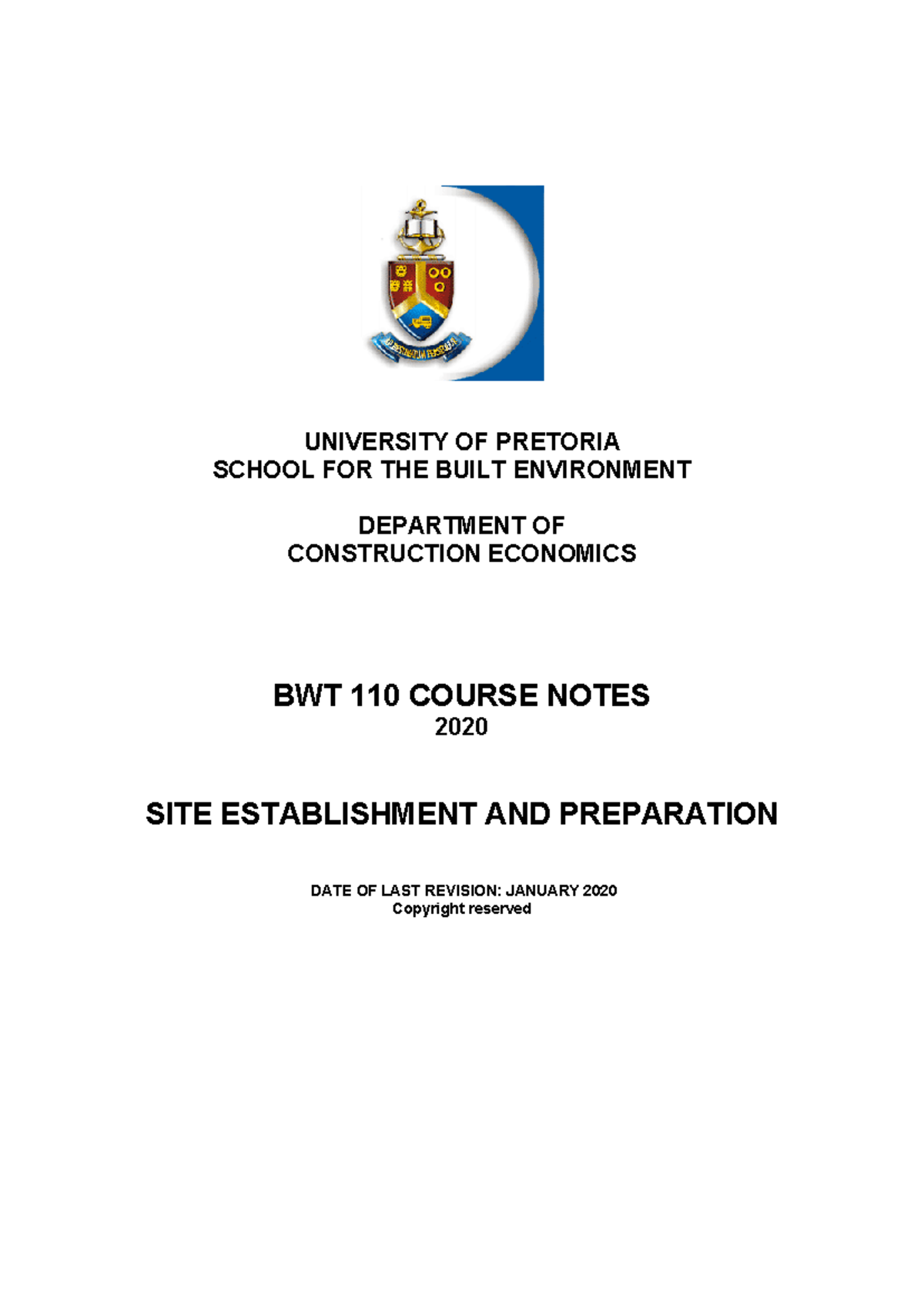 BWT 110 Course Notes: Site Establishment & Preparation (2020) - Studocu