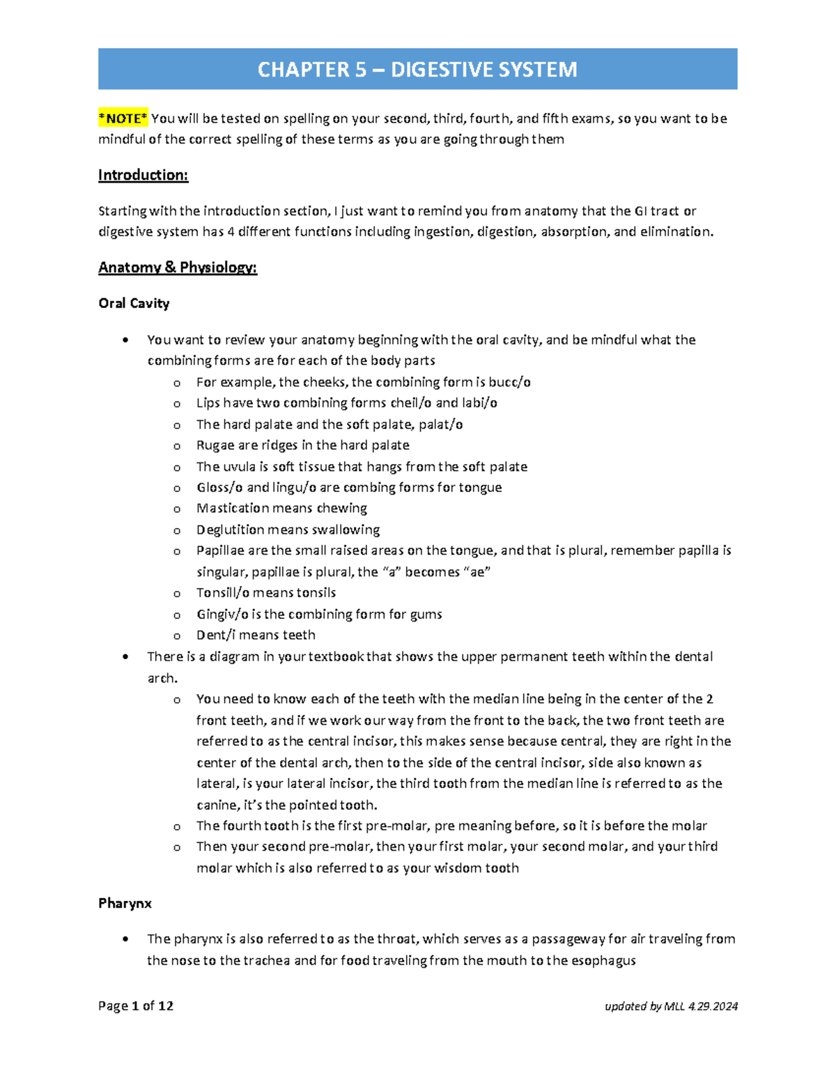 CHAPTER 5 - DIGESTIVE SYSTEM STUDY NOTES (ANATOMY & PHYSIOLOGY) - Studocu