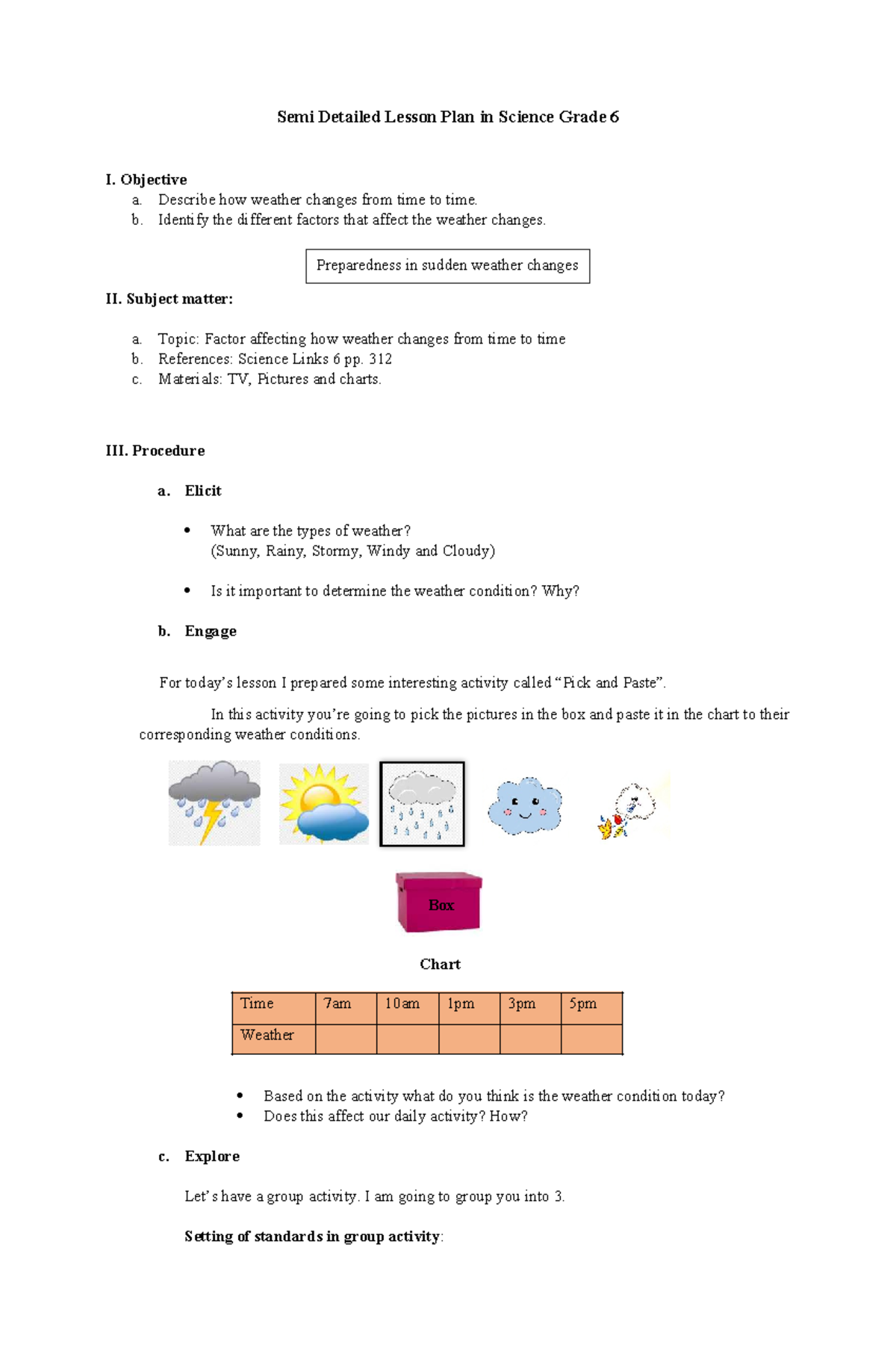Semi-Detailed Lesson Plan in Science 6: Understanding Weather Changes ...
