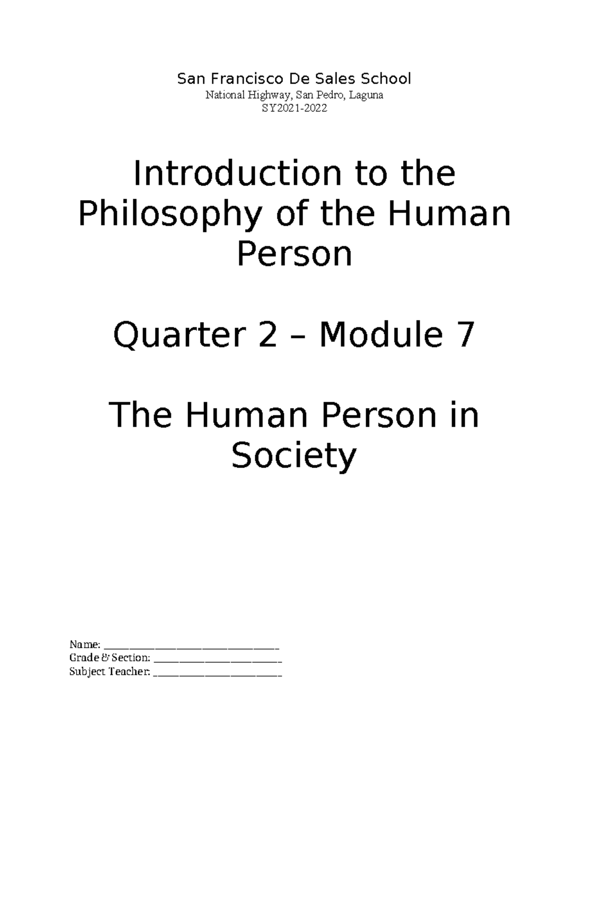 PHILO Q2 M3: The Human Person in Society - Understanding Social ...