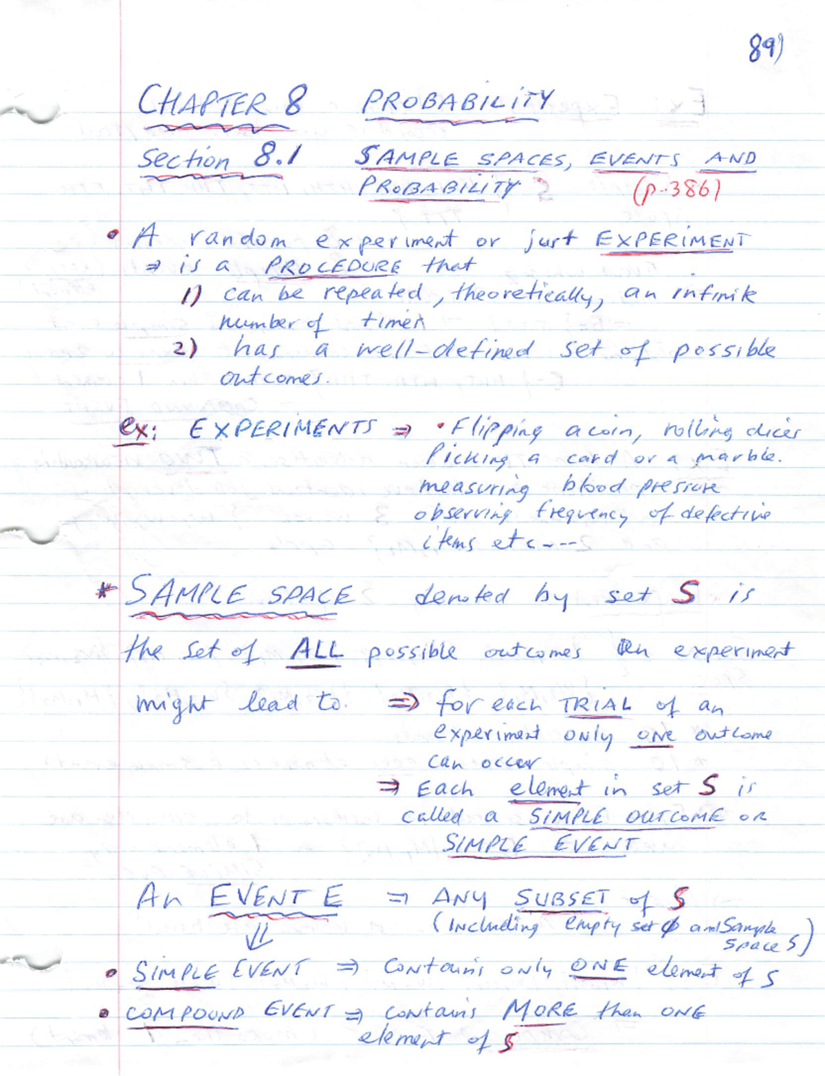 Math208 Chapter 8: Probability - Sample Spaces, Events, and Outcomes ...