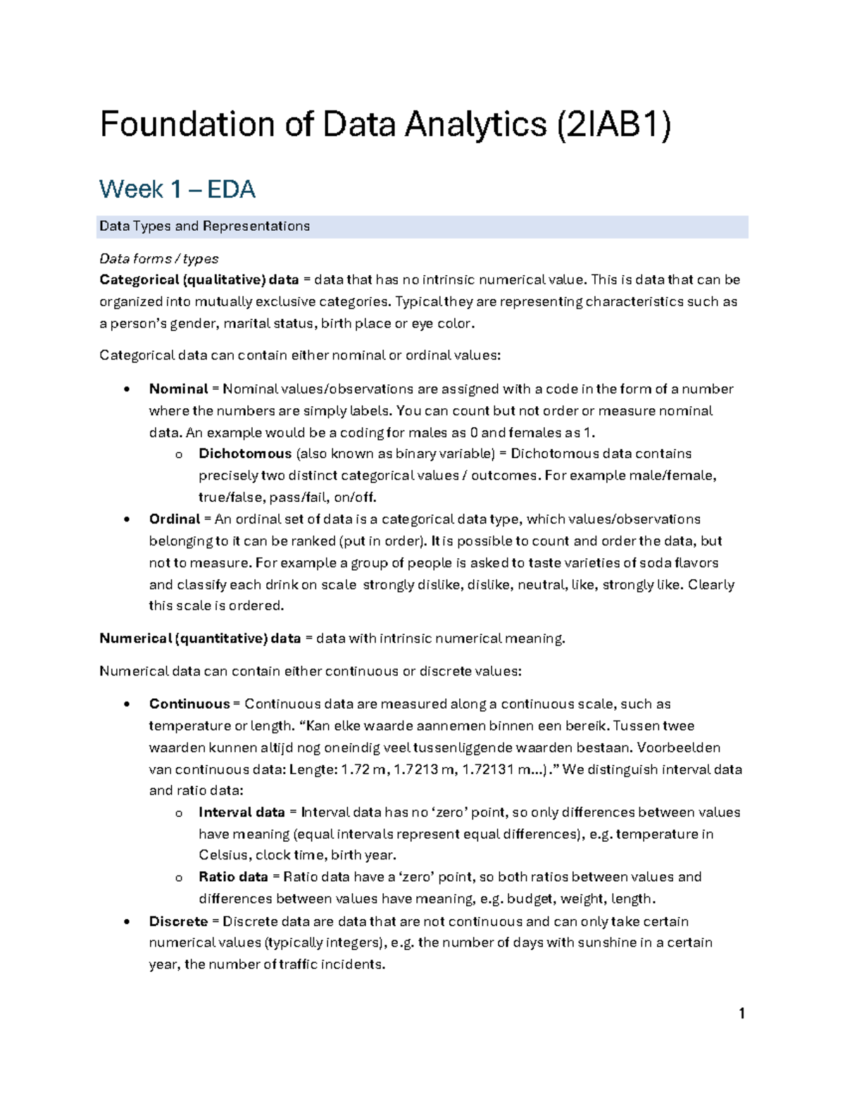 Foundation of Data Analytics (2IAB1) Week 1: EDA Data Types ...