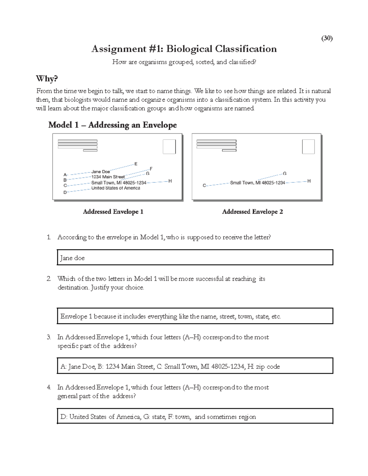 (30) Assignment #1: Biological Classification and Taxonomy Overview ...