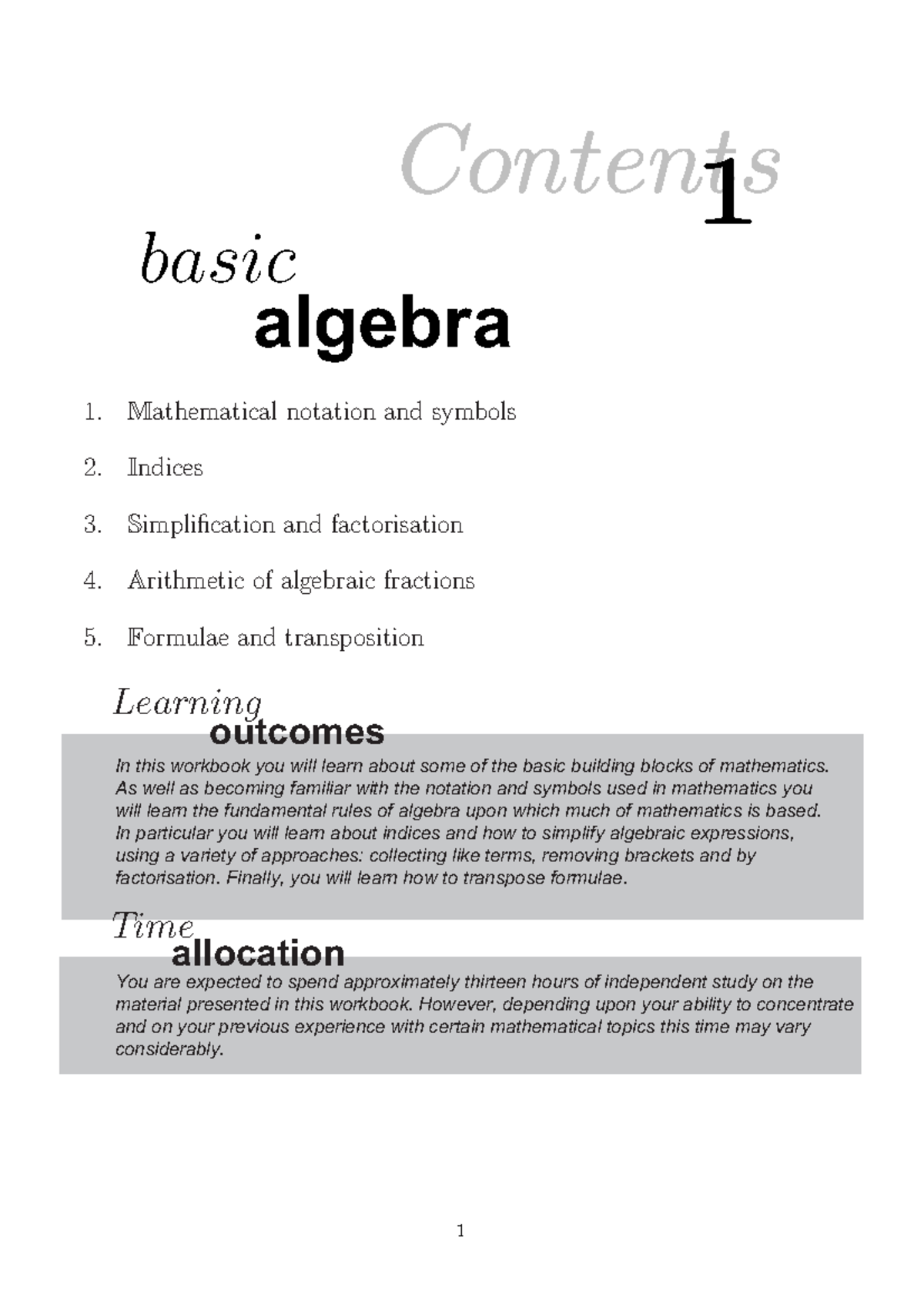 1. Maths notation symbols - Contents basic algebra ####### 1 ...