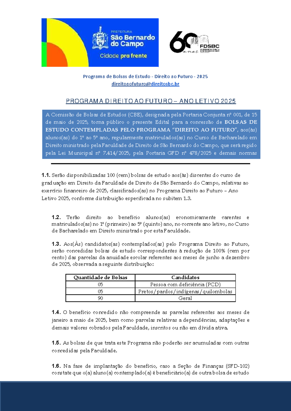 Edital de Concessão de Bolsas de Estudo - Direito ao Futuro 2025 - Studocu