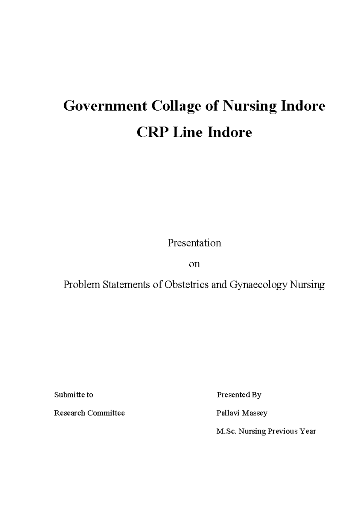 M.Sc. Nursing Final Presentation: Problem Statements in Obstetrics ...