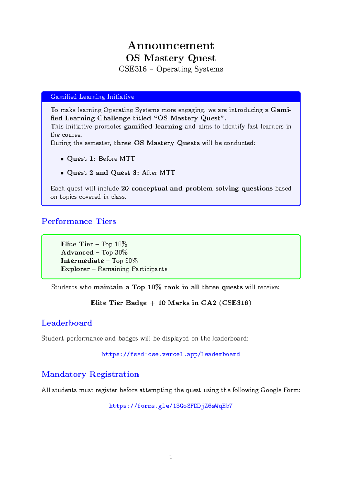 CSE316 OS Mastery Quest Announcement: Gamified Learning Initiative ...