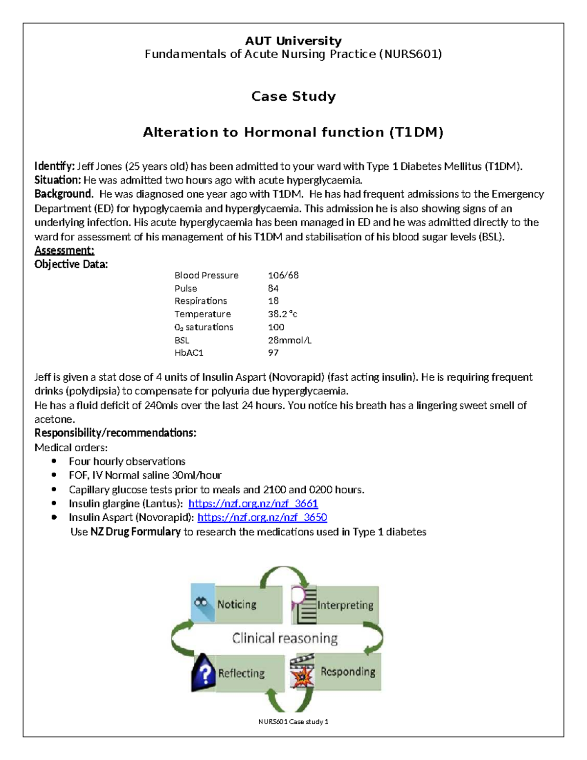 NURS601 Case Study: Acute Management of Type 1 Diabetes (T1DM) - Studocu