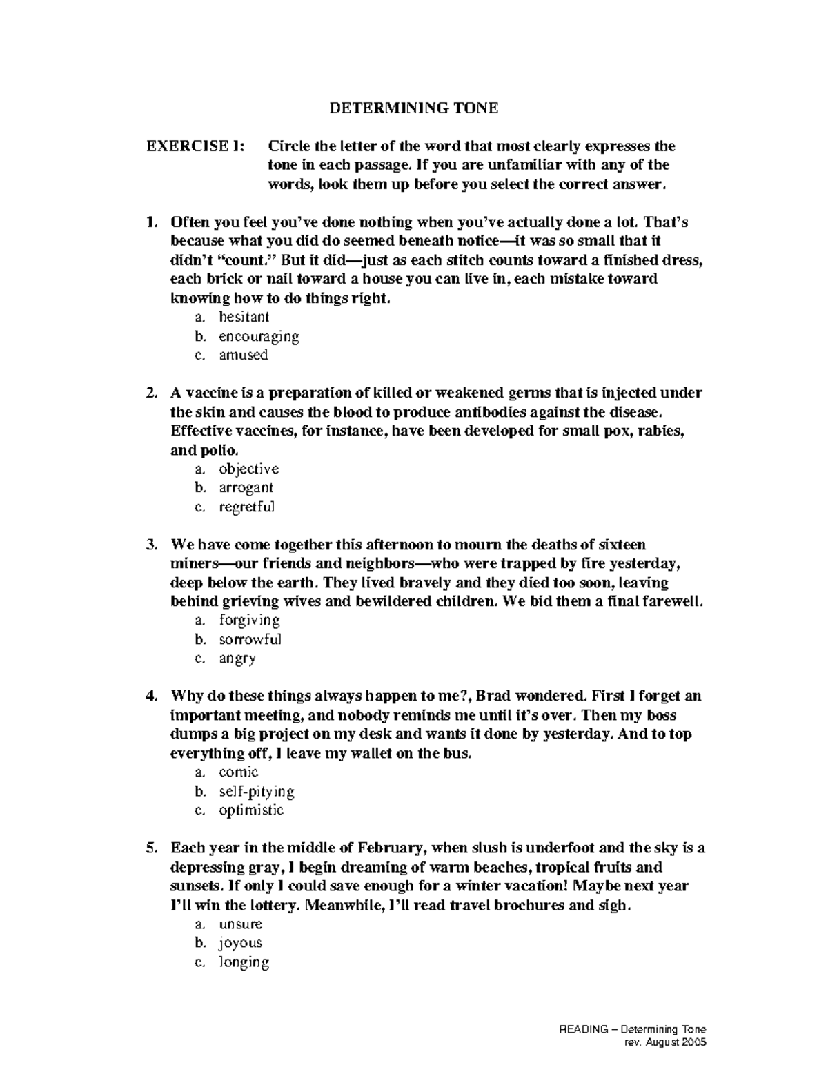 tone practice hw - READING – Determining Tone rev. August 2005 ...