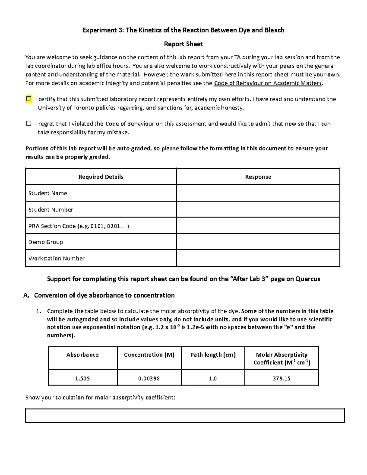 CHM135 Lab 2: Gas Stoichiometry Experiment Report Sheet - Studocu