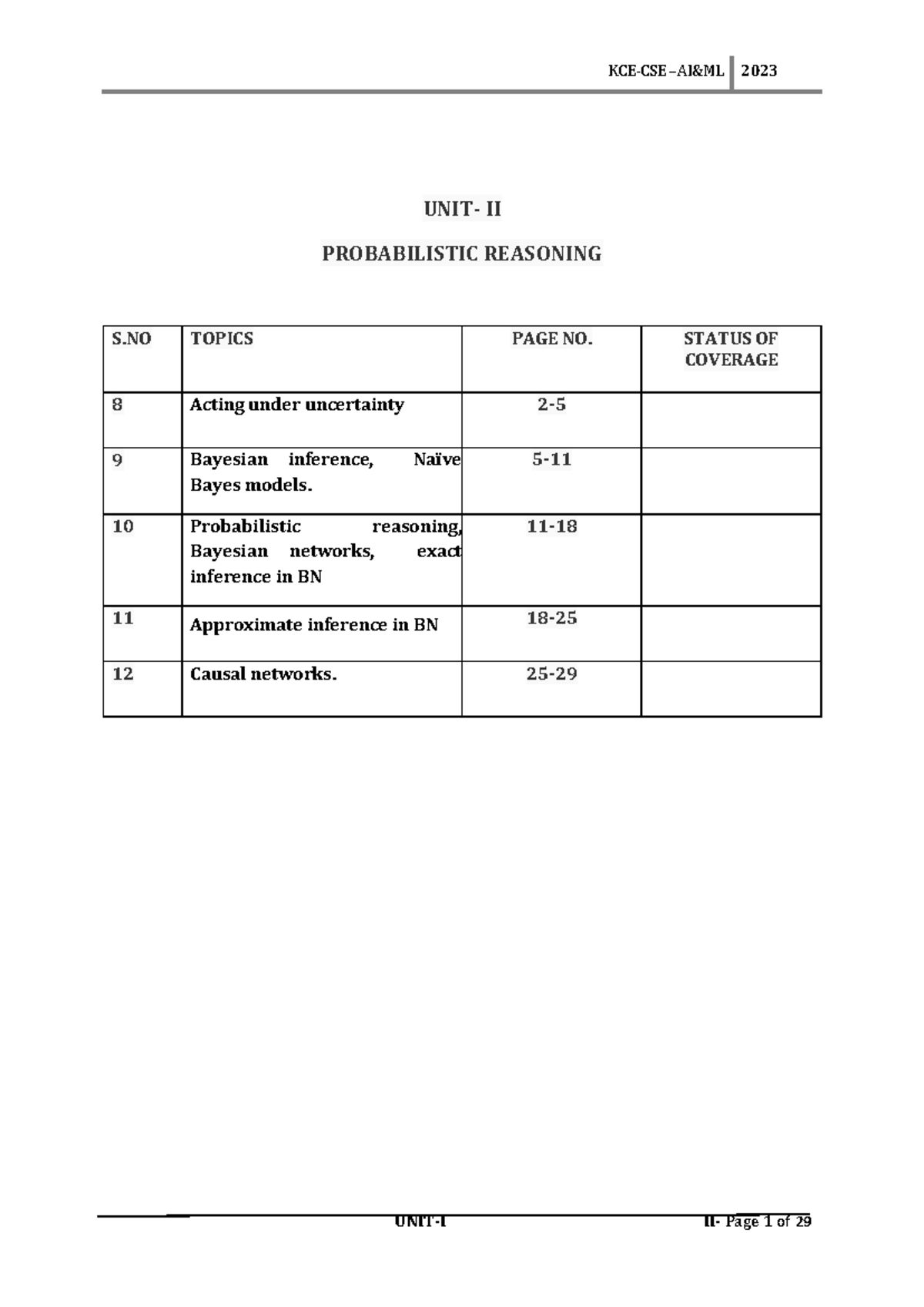 Unit 2 - Probabilistic Reasoning and Bayesian Inference Concepts - Studocu