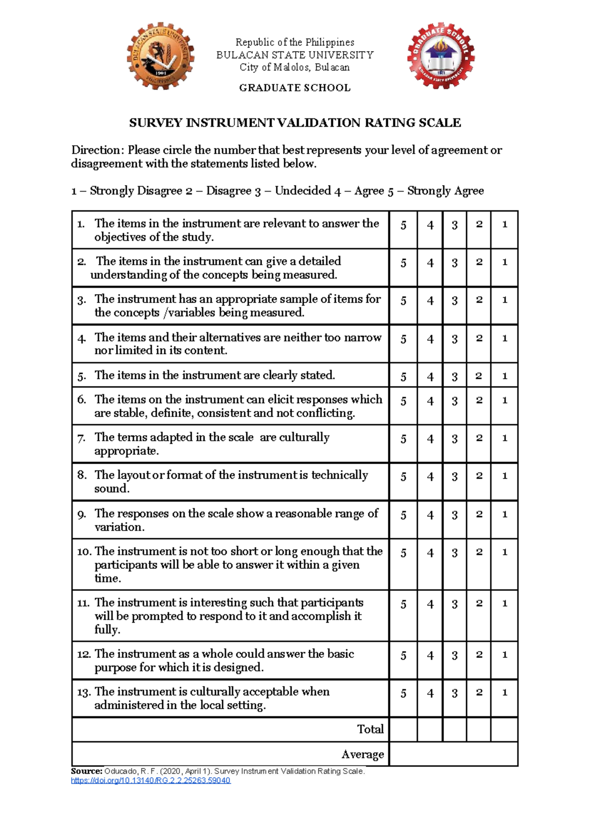 Survey Instrument Validation Rating Scale - Graduate School - Studocu