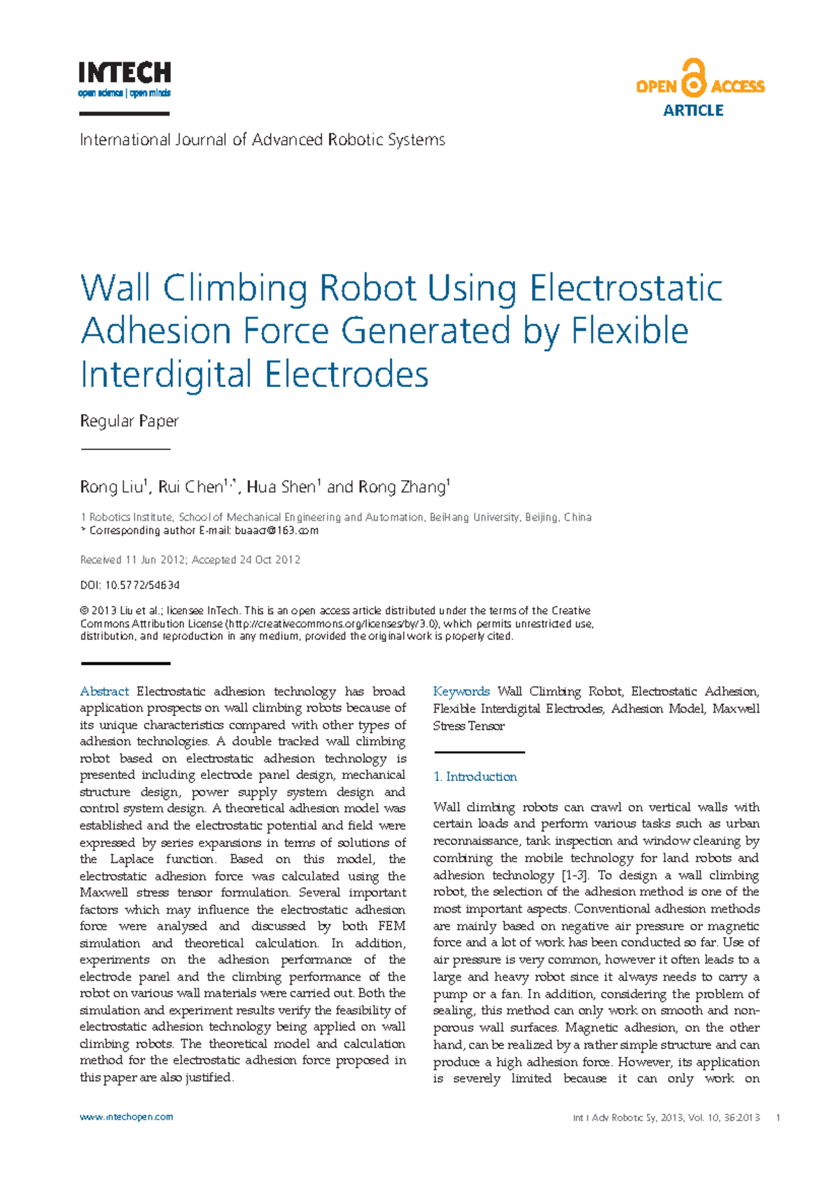 Final Exam Project on Wall Climbing Robot with Electrostatic Adhesion F ...