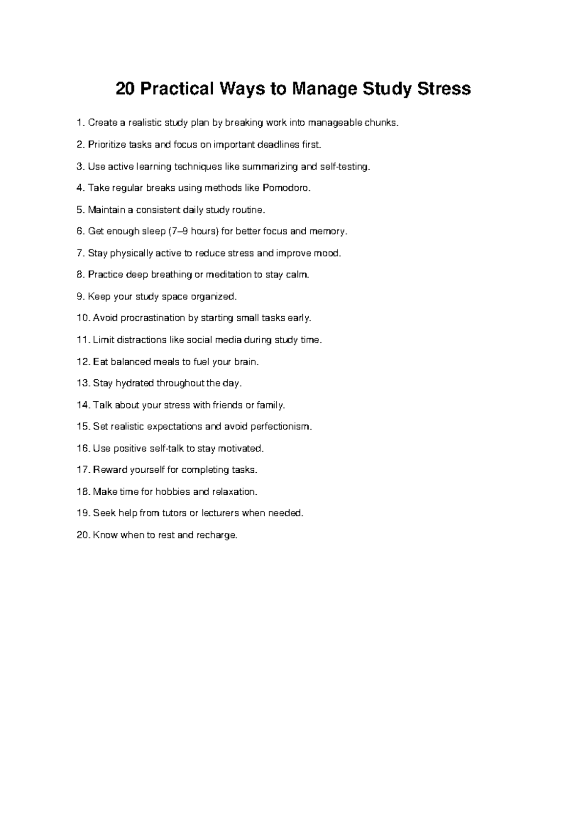 Effective Strategies for Managing Study Stress - Studocu