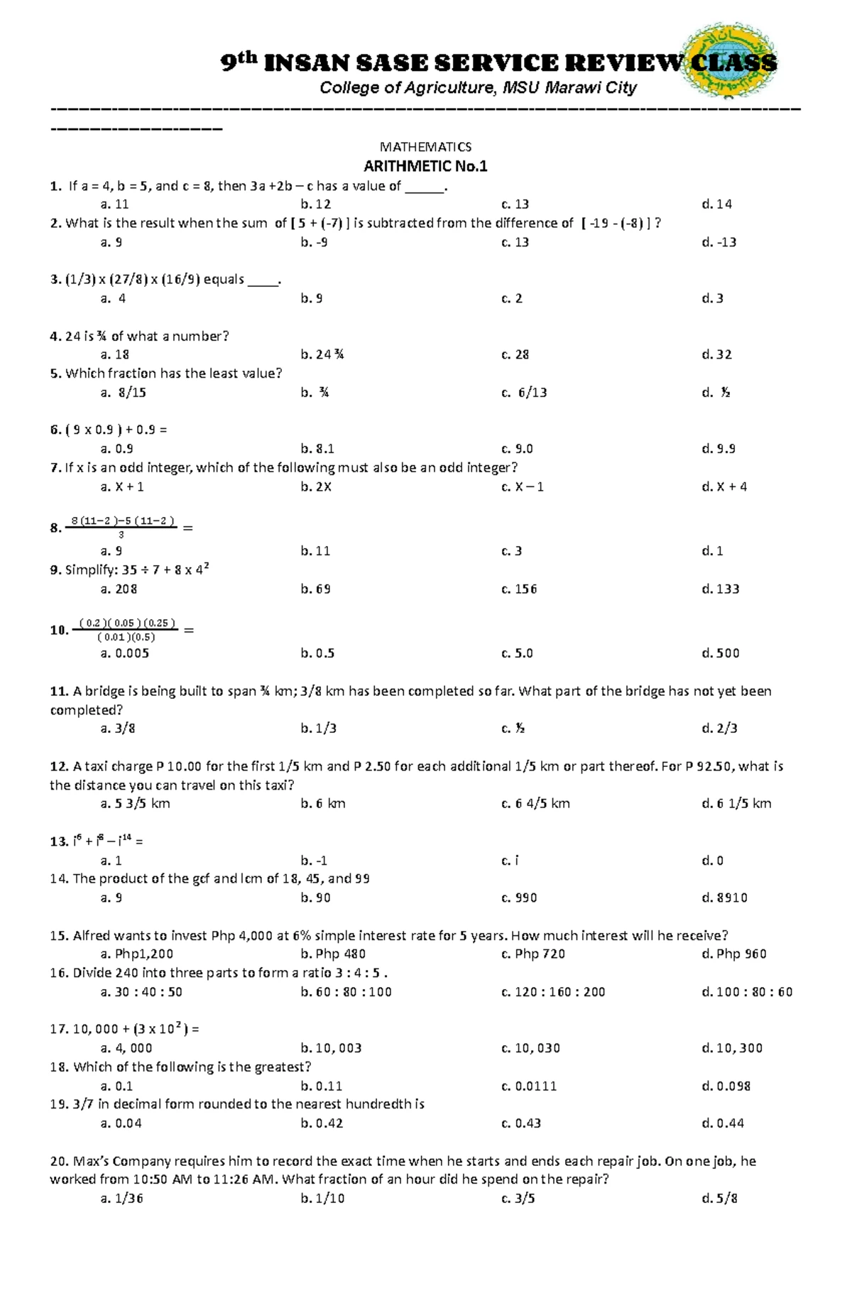 9th INSAN SASE SERVICE REVIEW CLASS: General Science Exam Prep - Studocu