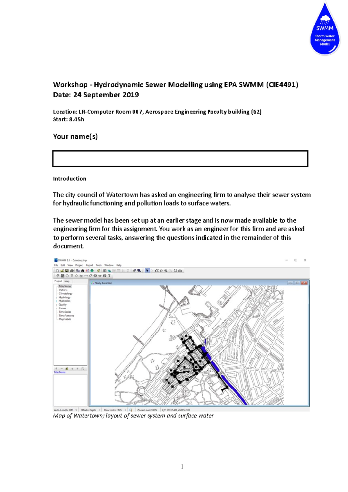 Workshop 1: Hydrodynamic Sewer Modelling in CIE4491 Using EPA SWMM ...