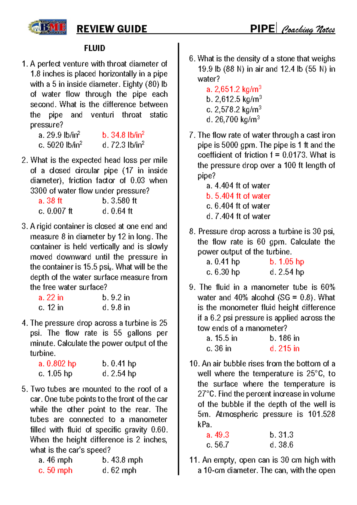 Fluid Mechanics - MAE 301: Solved Problems for Exam Prep - Studocu