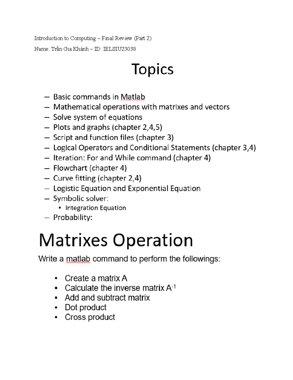 Introduction to Computing – Final Review (Part 2) - Studocu